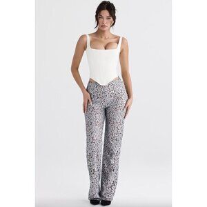 HOUSE OF CB Mara Lace Trousers in Silver Metallic Size Large